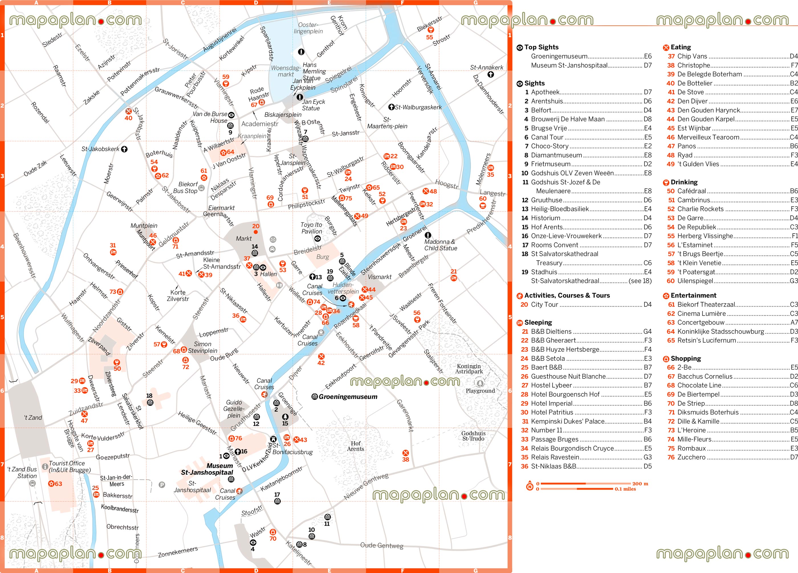 central bruges detailed offline top attractions free interactive printable visitors guide top sights hotels restaurants shopping tourist information office main points interest museums landmarkss Bruges Top tourist attractions map