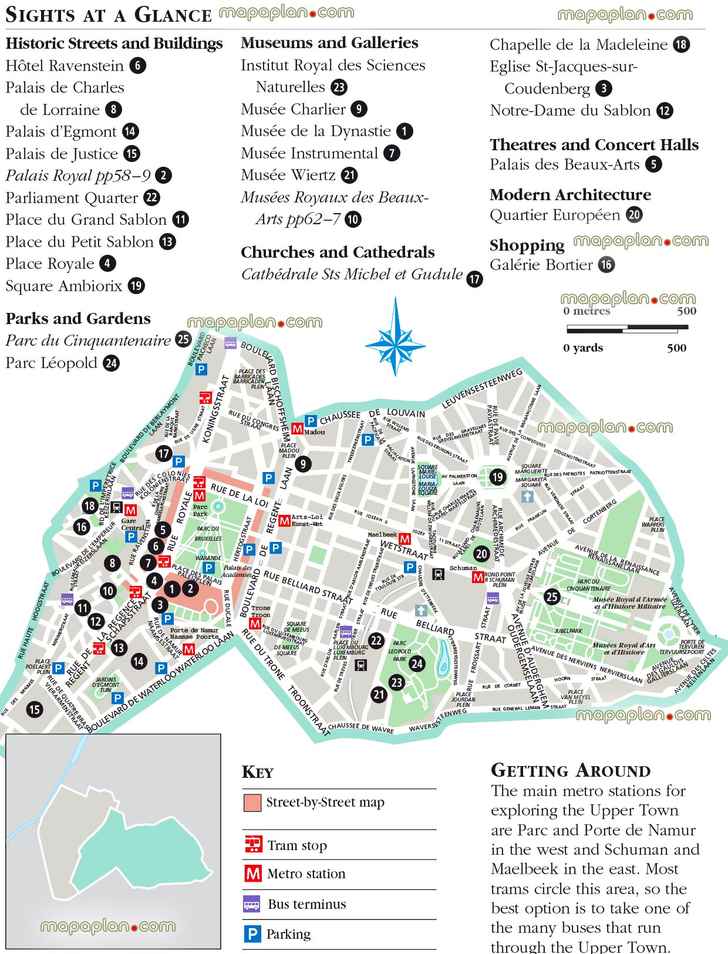 central Brussels upper town free download offline popout english detailed guide metro stations historical streets buildings parks best museums art galleries churches shopping tourist information eu inner city centre top attractions what see where go directions interesting things dos Brussels Top tourist attractions map