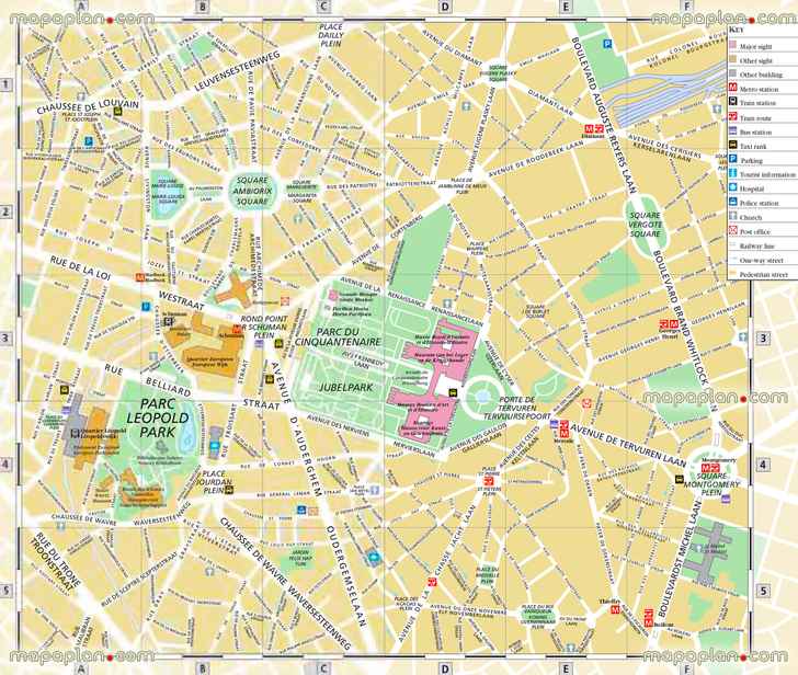 Brussels maps - Top tourist attractions - Free, printable city street map -  