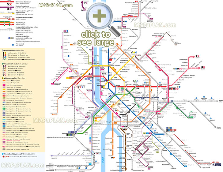 metro subway underground tube tram tramway station suburban hev railway line bkk public transport system network airport terminal link Budapest top tourist attractions map