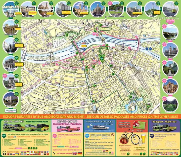 old town hop on hop off pink green bus tour routes diagram royal castle hill heroes square Budapest top tourist attractions map