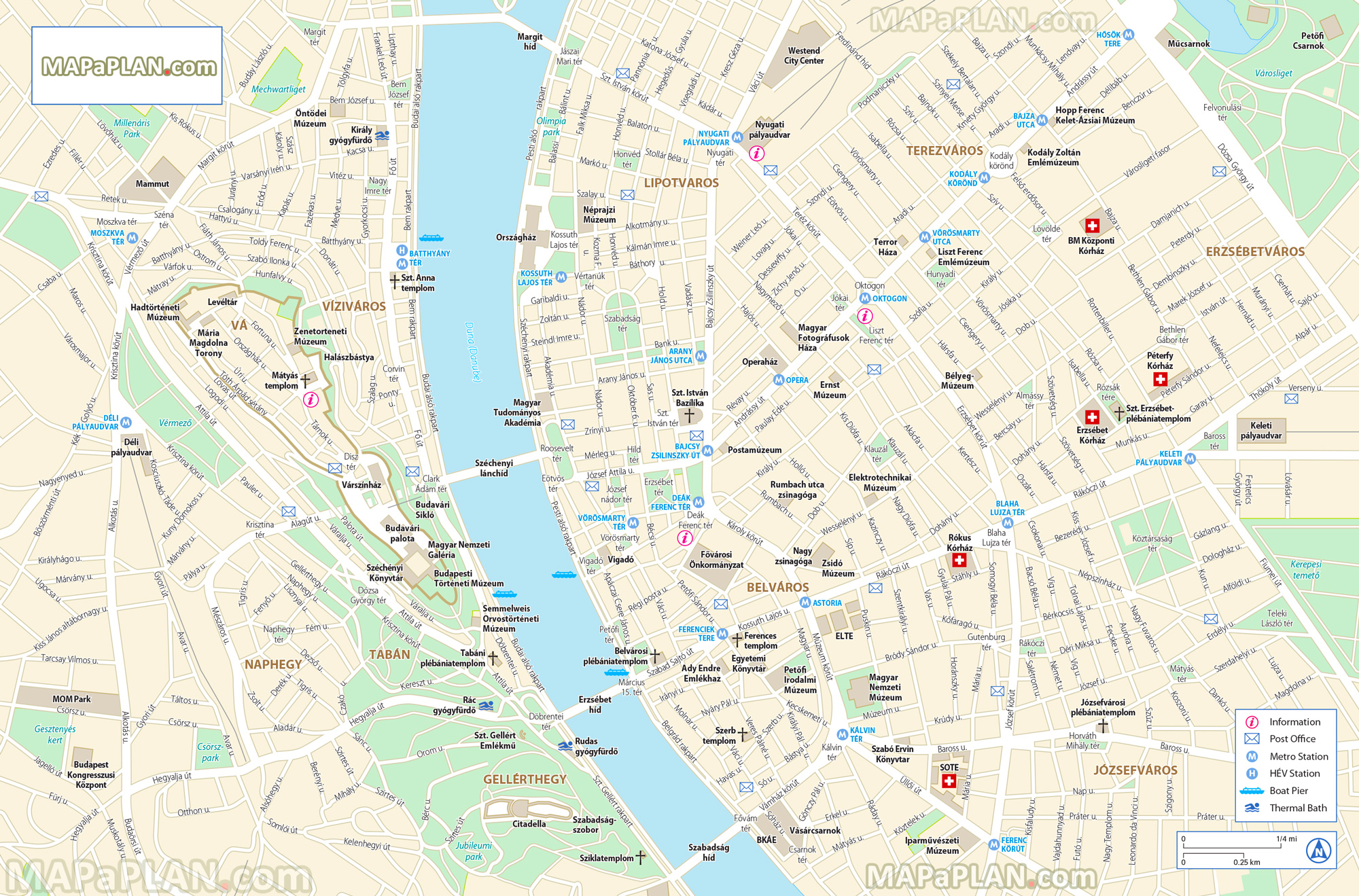 city center map monuments for tourist elizabeth bridge state opera national museum Budapest top tourist attractions map