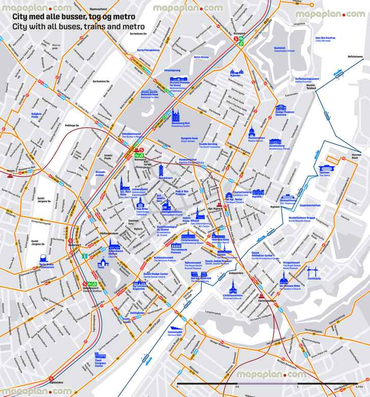 city centre bus metro train route offline attractions public transport system plan central zone buses liness Copenhagen Top tourist attractions map