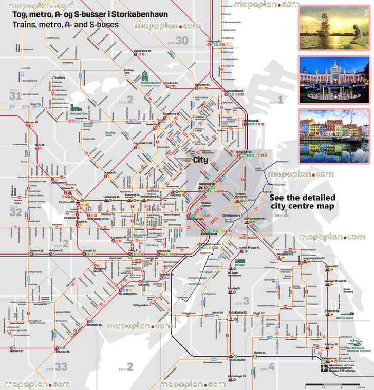 greater Copenhagen metropolitan area offline city bus metro train routes public transport system plan s tog liness Copenhagen Top tourist attractions map