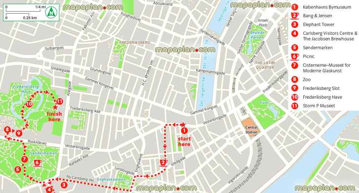 vesterbro frederiksberg walk interactive itinerary planner list top things visit see central stations Copenhagen Top tourist attractions map