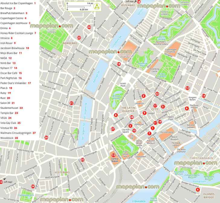 Copenhagen nightlife best night clubs bars pubs entertainment fun easy access places within walking distances Copenhagen Top tourist attractions map