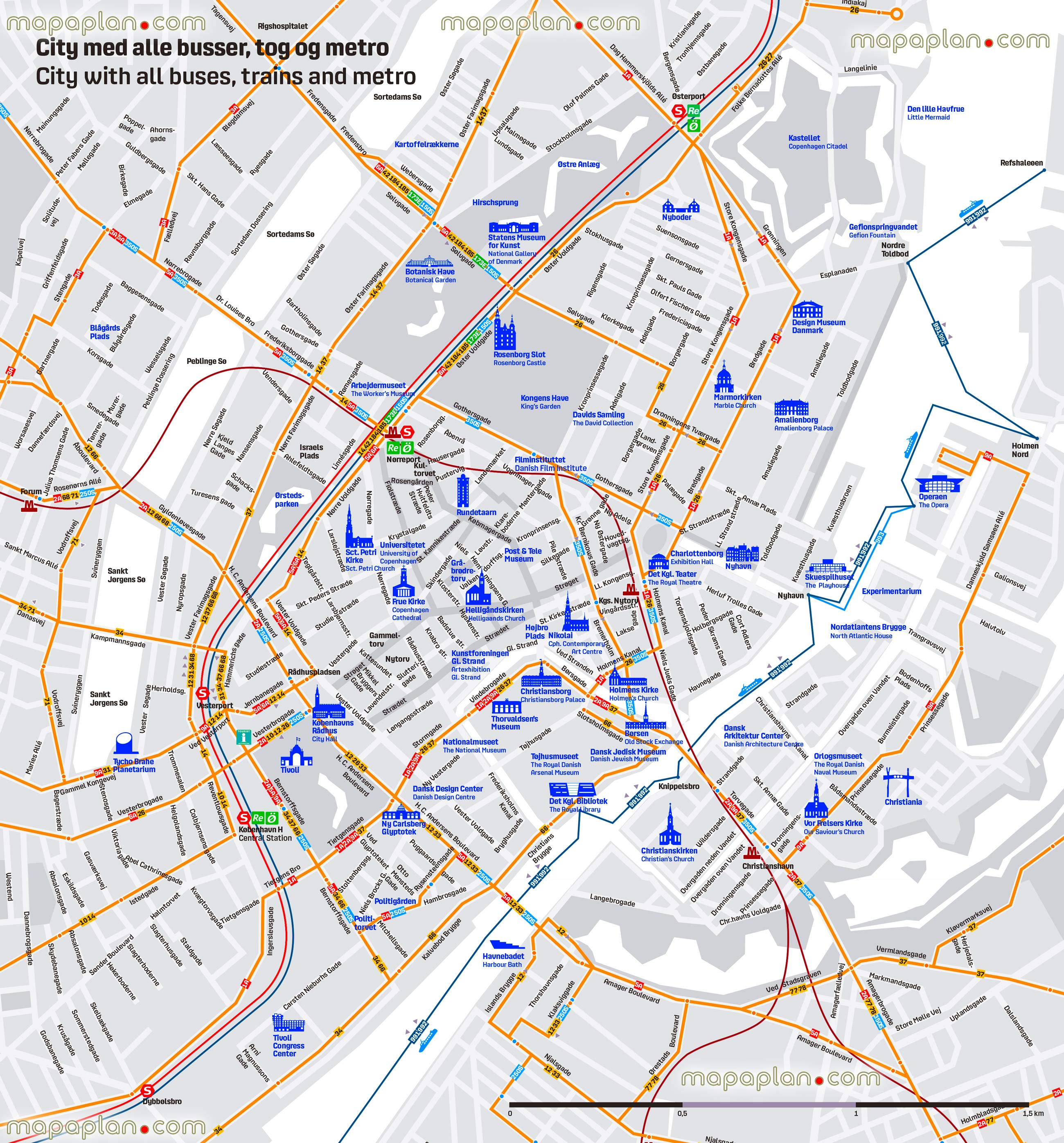 city centre bus metro train route offline attractions public transport system plan central zone buses liness Copenhagen Top tourist attractions map