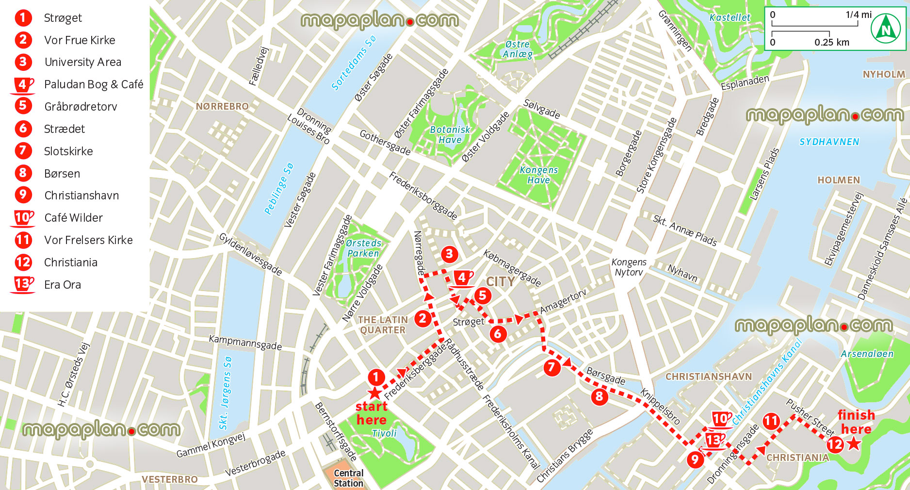 copenhagen latin quarter christiania walk free download city centre interactive visitors guide directions interesting sights around main railway station simple easy navigate diagram holiday top points interest central district neighourhood orientations Copenhagen Top tourist attractions map
