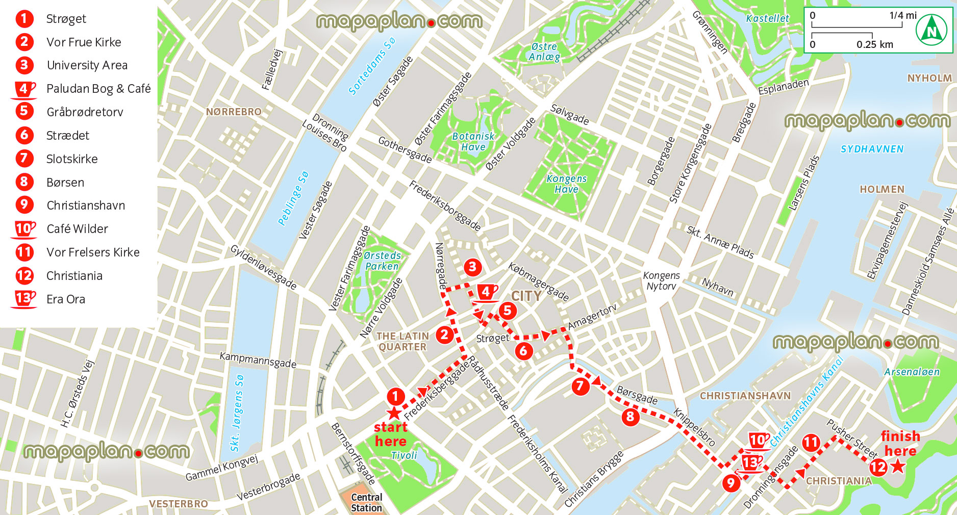 Copenhagen latin quarter christiania walk free download city centre interactive visitors guide directions interesting sights around main railway station simple easy navigate diagram holiday top points interest central district neighourhood orientations Copenhagen Top tourist attractions map