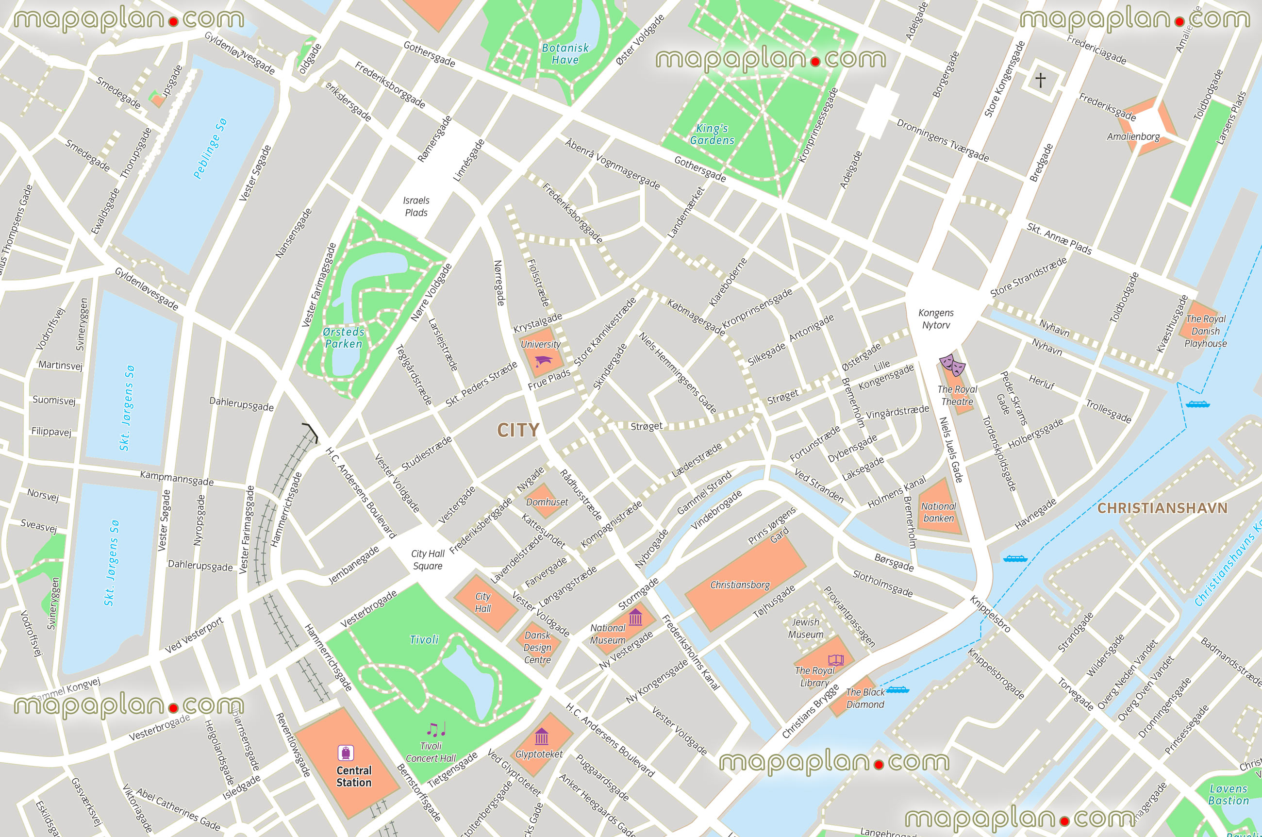 central Copenhagen attractions printable top sights must see iconic locations tivoli gardens little mermaids Copenhagen Top tourist attractions map