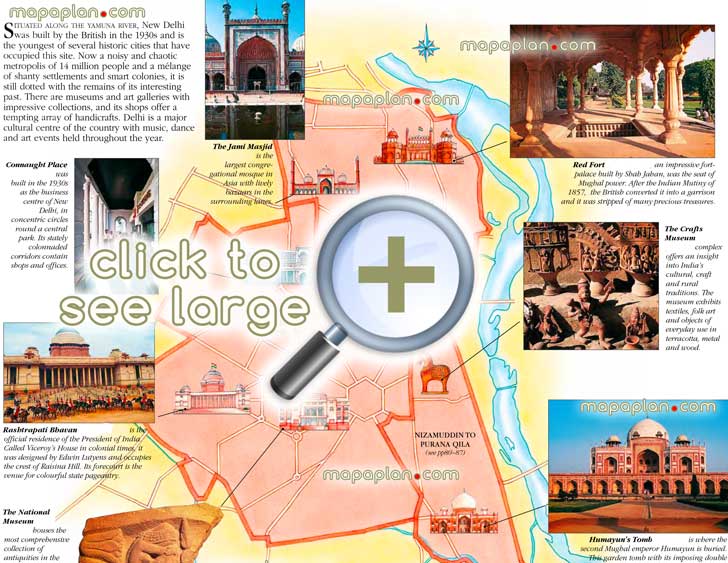 new delhi india virtual interactive 3d city center free printable visitors detailed tourist guide download inner city old new town buildings must see sights sightseeing places interest jami masjid connaught place cp red forts Delhi Top tourist attractions map