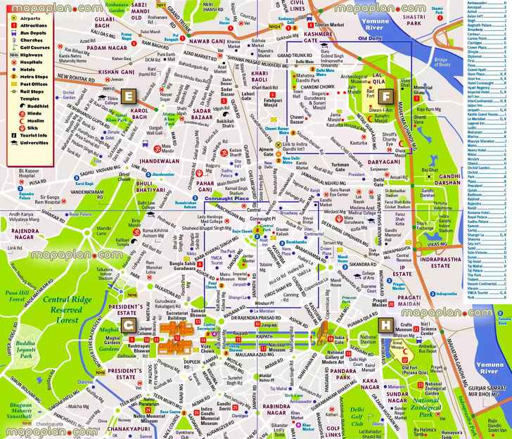 central Delhi city center pop up free download print 1 day trip travel guide locations major attractions great historic spots best must see sights detailed view orientation navigation directionss Delhi Top tourist attractions map