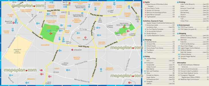 south Delhi free download printable detailed guide surrounding area attractions roads main districts neighbourhoods lotus temple bahai house worships Delhi Top tourist attractions map