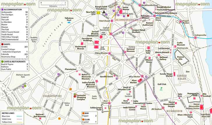 new Delhi detailed visitors virtual metro lines hotels shopping restaurantss Delhi Top tourist attractions map