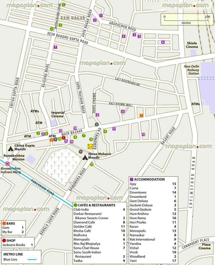 paharganj visitors driving guide new Delhi railway station urban navigation directionss Delhi Top tourist attractions map