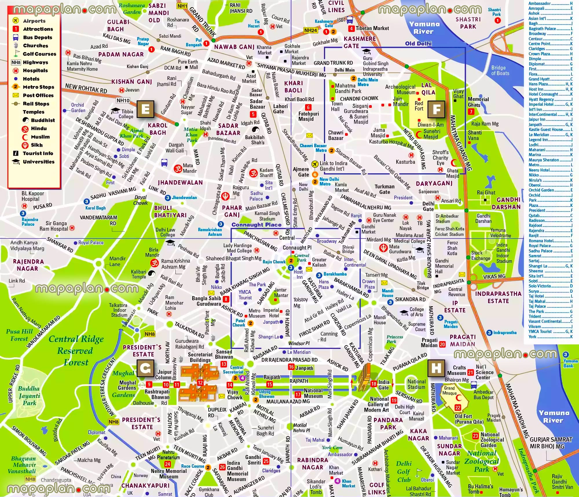 central delhi city center pop up free download print 1 day trip travel guide locations major attractions great historic spots best must see sights detailed view orientation navigation directionss Delhi Top tourist attractions map