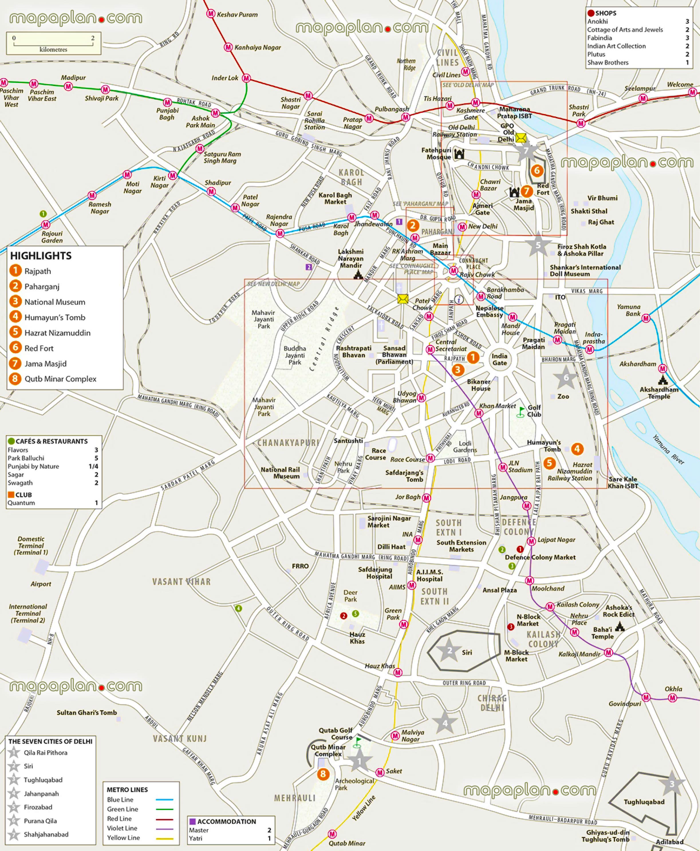 seven cities Delhi highlights rajpath paharganj national museum qutub minar complexs Delhi Top tourist attractions map