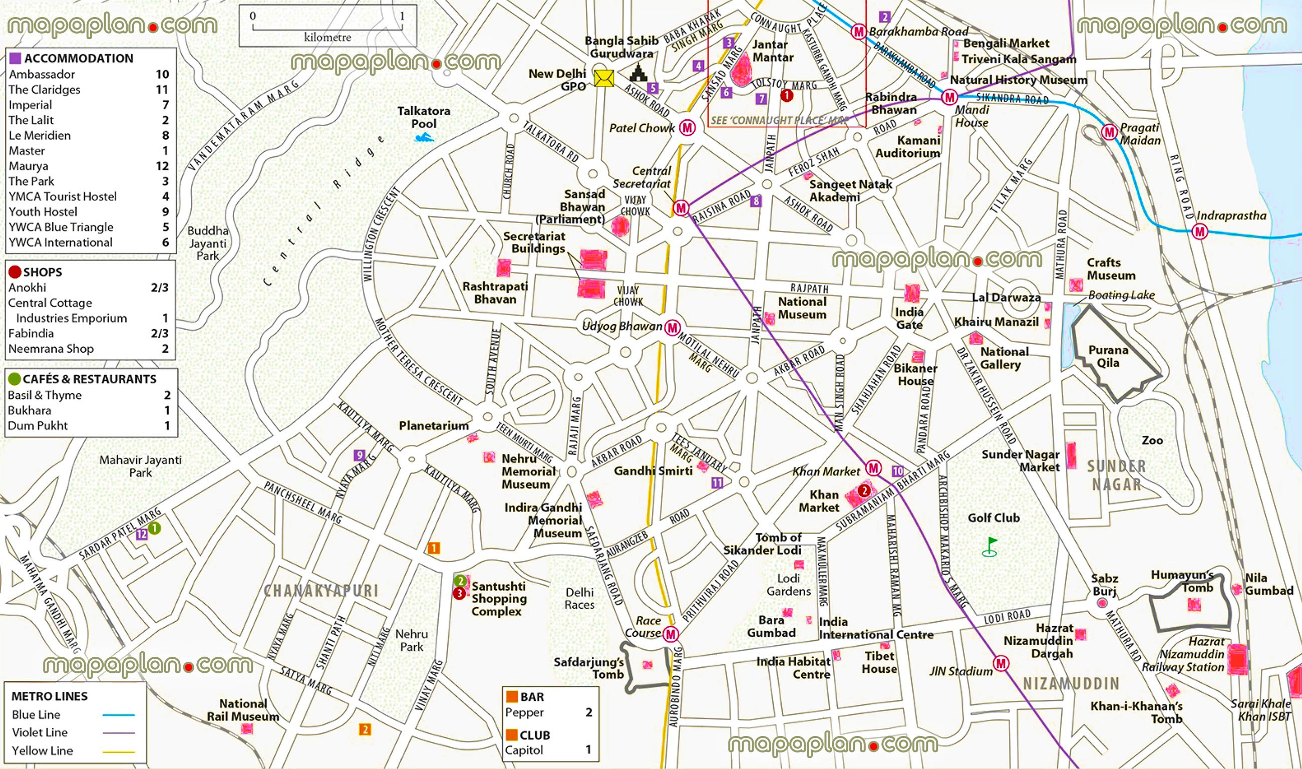 new delhi detailed visitors virtual metro lines hotels shopping restaurantss Delhi Top tourist attractions map