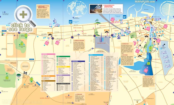 City centre detailed street travel guide must see places best hotels popular shopping malls Dubai top tourist attractions map