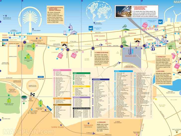 City centre detailed street travel guide must see places best hotels popular shopping malls Dubai top tourist attractions map