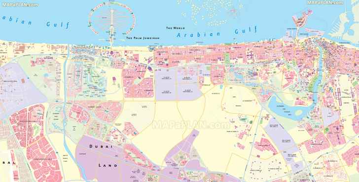 Main streets roads names airport directions Free diagram what to see where to go what to do Dubai top tourist attractions map