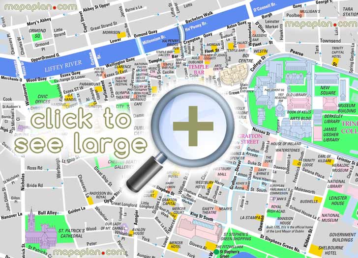 simple easy navigate 3d aerial satellite view hd dublin inner city centre holiday top points interest central walkable sites city break historical places visits Dublin Top tourist attractions map