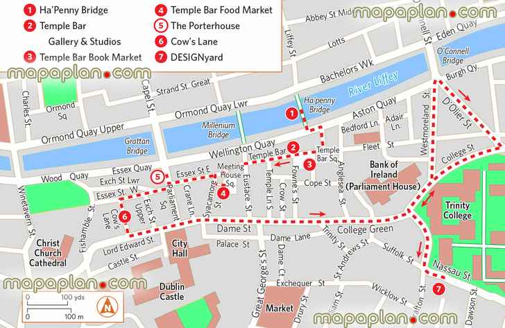 temple bar interactive walking print before your trip district area outline layout best locations visits Dublin Top tourist attractions map