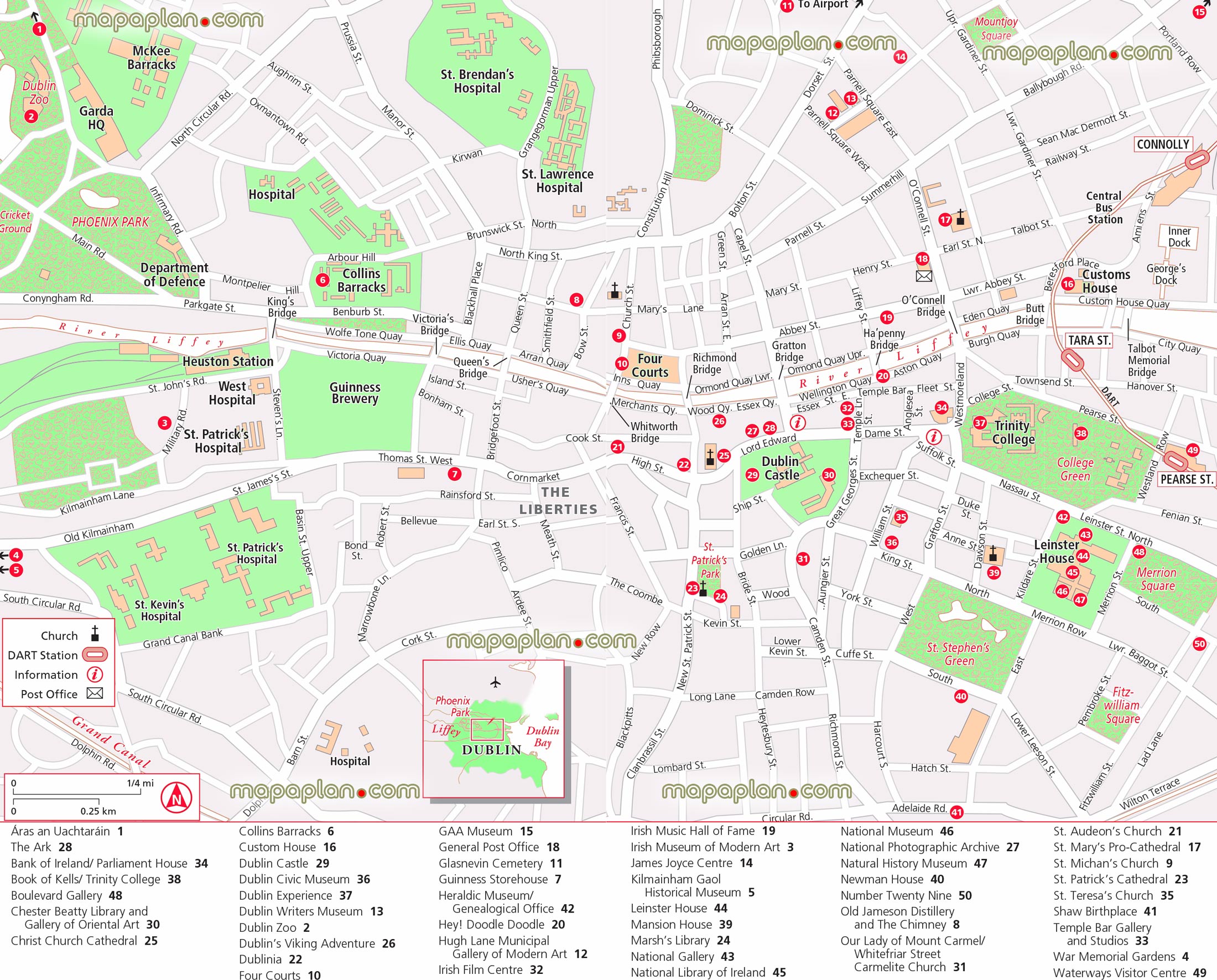 free download travel layout guide offline list attractions places visit inner city plan places interest along street names must see destinationss Dublin Top tourist attractions map