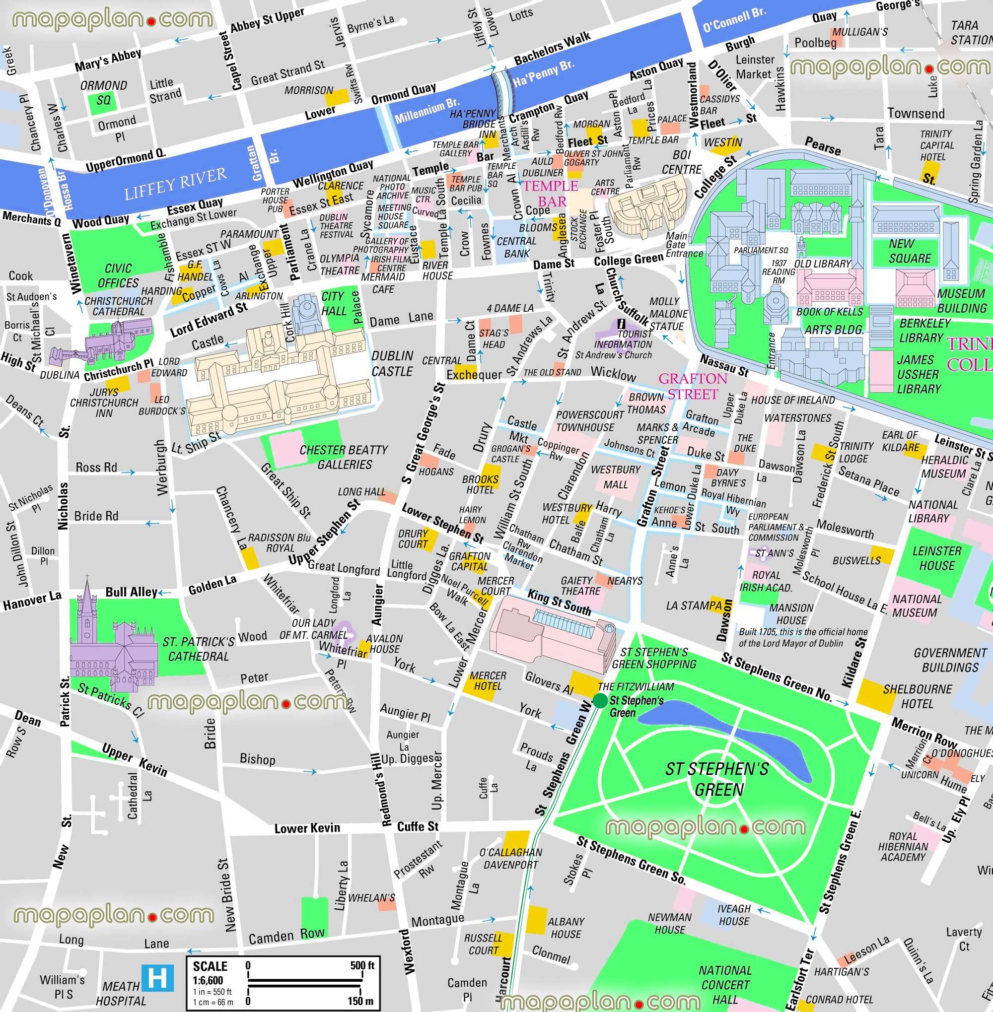 Dublin Top Tourist Attractions Map 08 Simple Navigate Inner City Centre Holiday Central Walkable Site Historical Places Visit High Resolution 