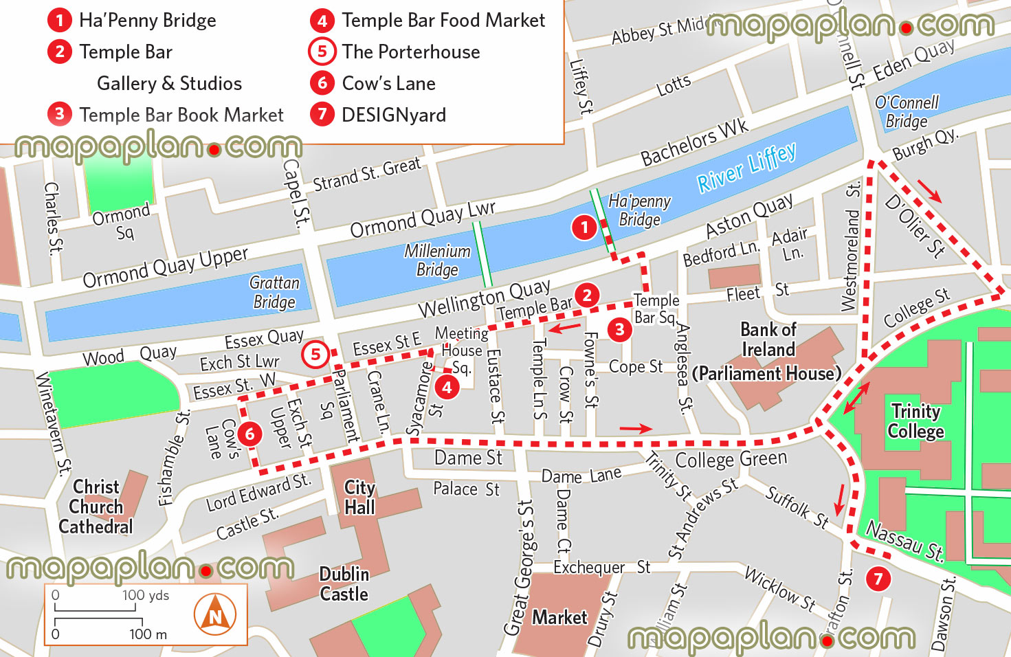 temple bar interactive walking print before your trip district area outline layout best locations visits Dublin Top tourist attractions map