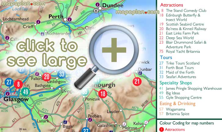 top attractions greater edinburgh metro area scotland virtual surrounding area towns best historical buildings what see where go directions fun things do regions Edinburgh Top tourist attractions map