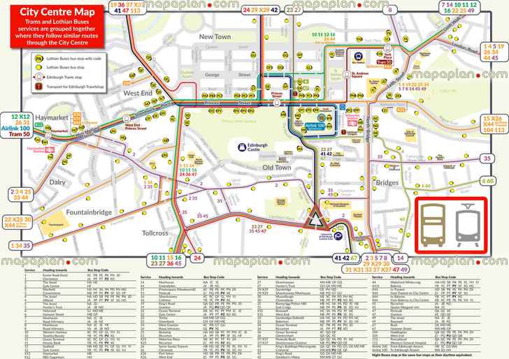 central Edinburgh bus tram download updated public transport diagram lothian buses airport airlinks Edinburgh Top tourist attractions map