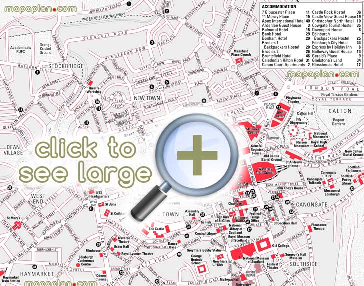 central edinburgh hotels accommodation downtown city attractions best sights a week detailed street plans Edinburgh Top tourist attractions map