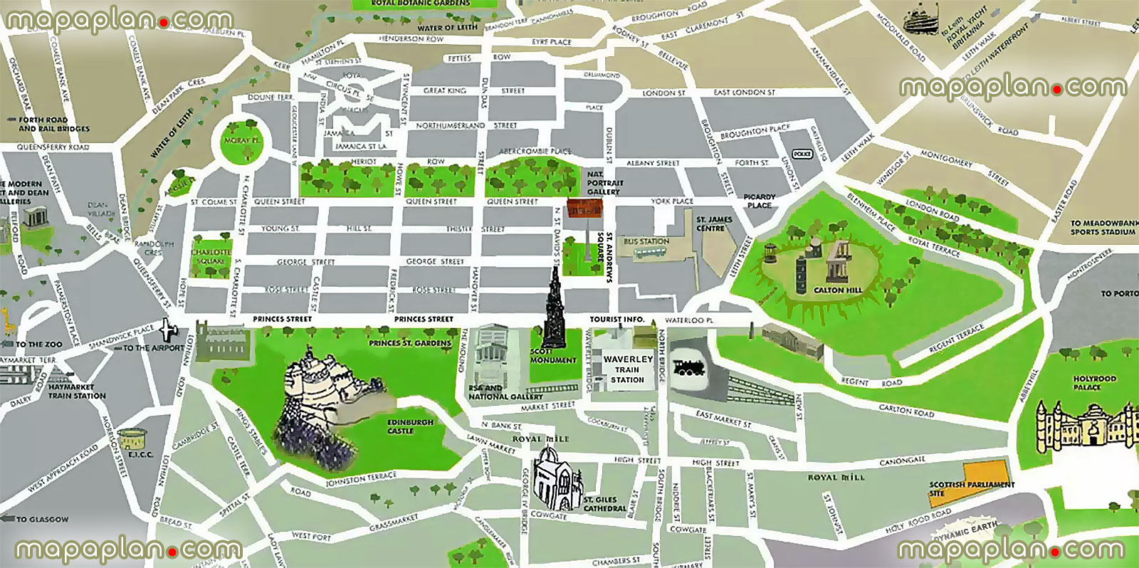 simple easy navigate 3d aerial graphical satellite view edinburgh inner city centre holiday top points interest central walkable sites city break historical places visit royal mile castle cathedrals Edinburgh Top tourist attractions map