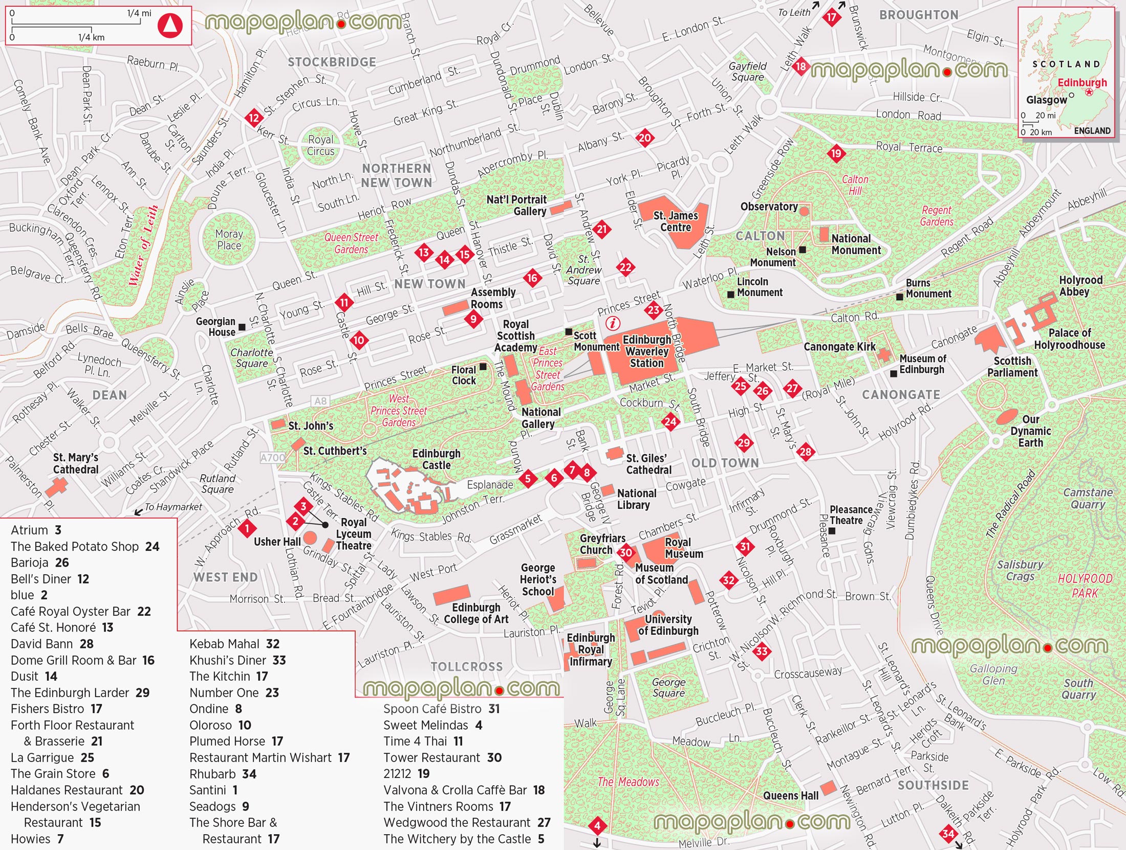 best restaurants cafes dining Edinburghs Edinburgh Top tourist attractions map