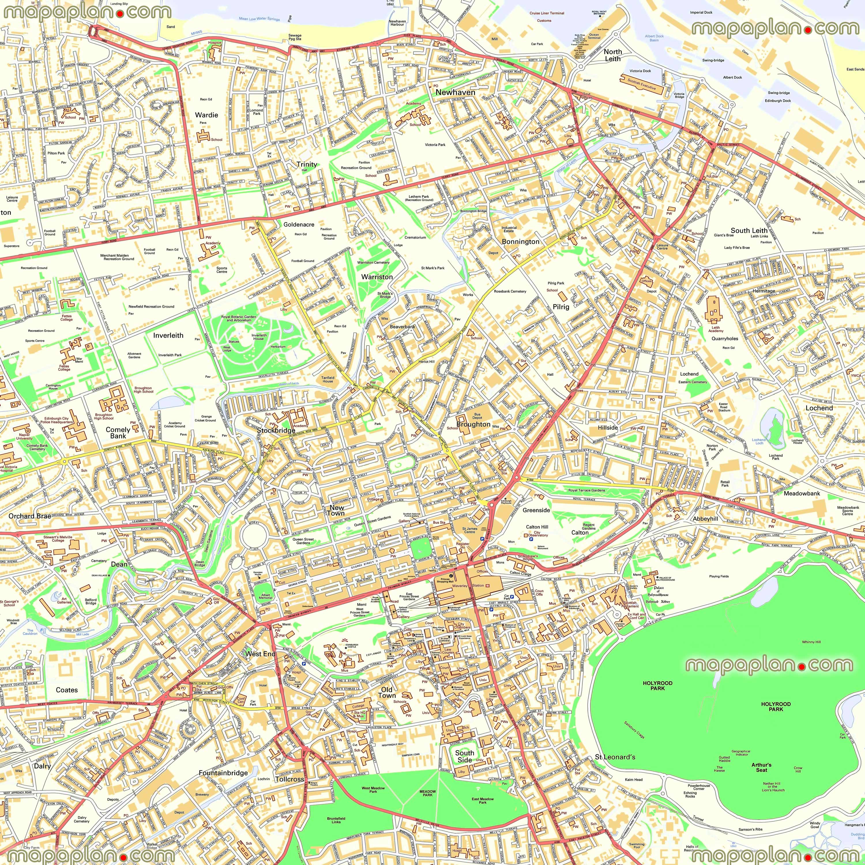 free download street road names detailed hd maps Edinburgh Top tourist attractions map