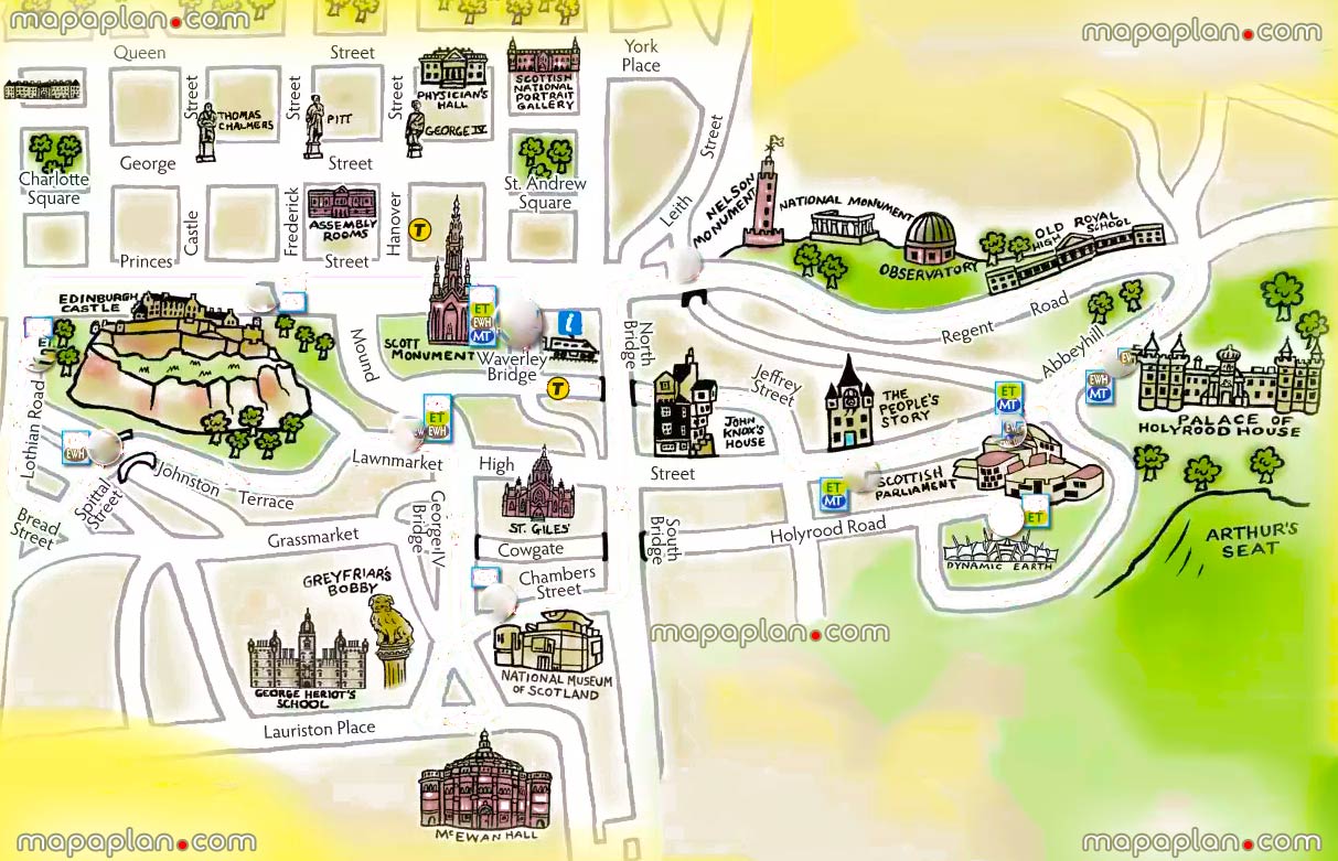 beautifully illustrated children fun easy access places within walking distances Edinburgh Top tourist attractions map