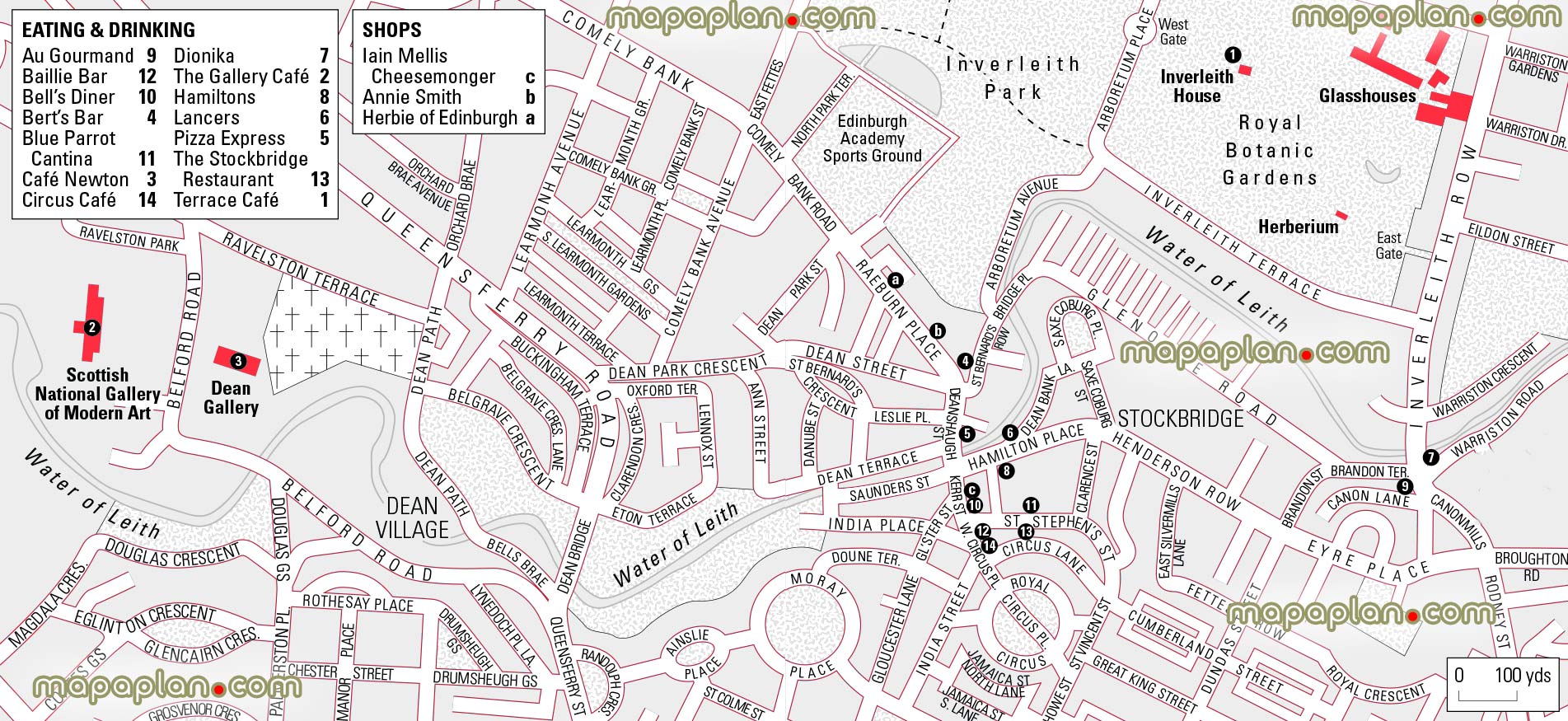 water leith river scottish national modern art gallery royal botanic gardenss Edinburgh Top tourist attractions map