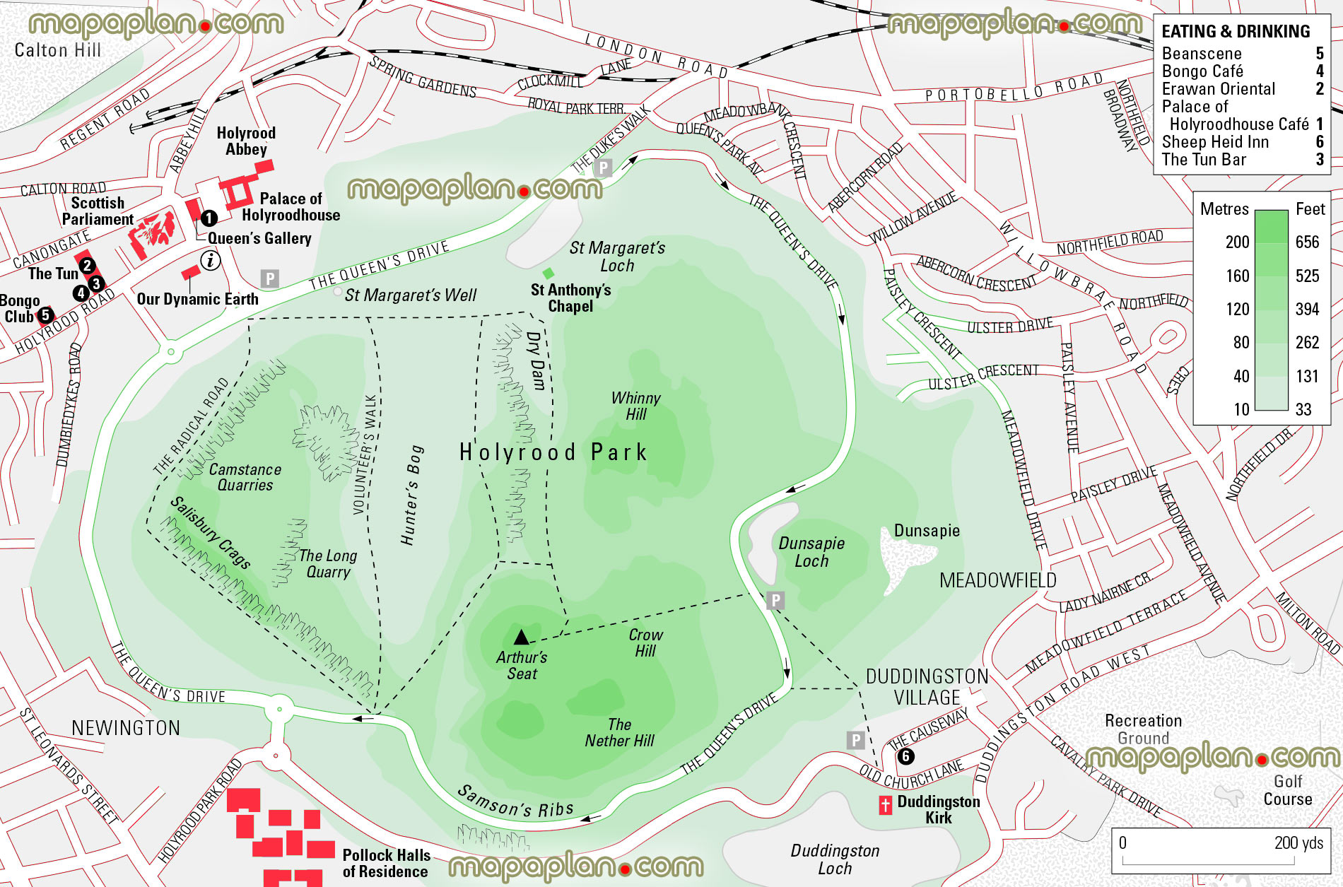 arthurs seat holyrood park visitors holyroodhouse palaces Edinburgh Top tourist attractions map