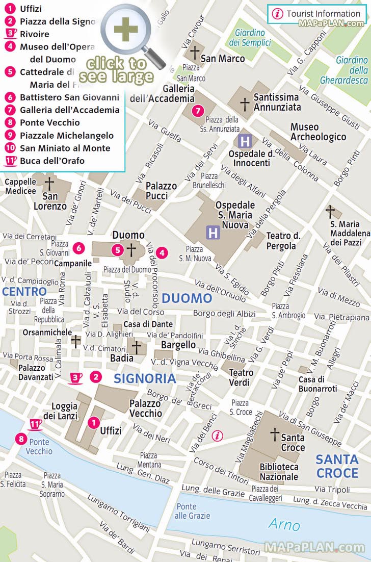 free inner city centre best destinations favourite points interest to visit in one day ponte vecchio Florence top tourist attractions map