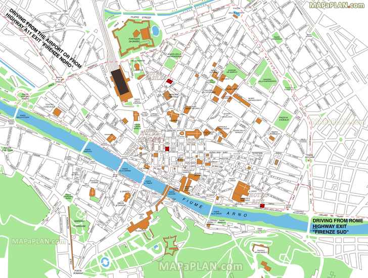 airport terminal driving directions roads monuments pallazo medici riccardi piazzale michelangelo Florence top tourist attractions map