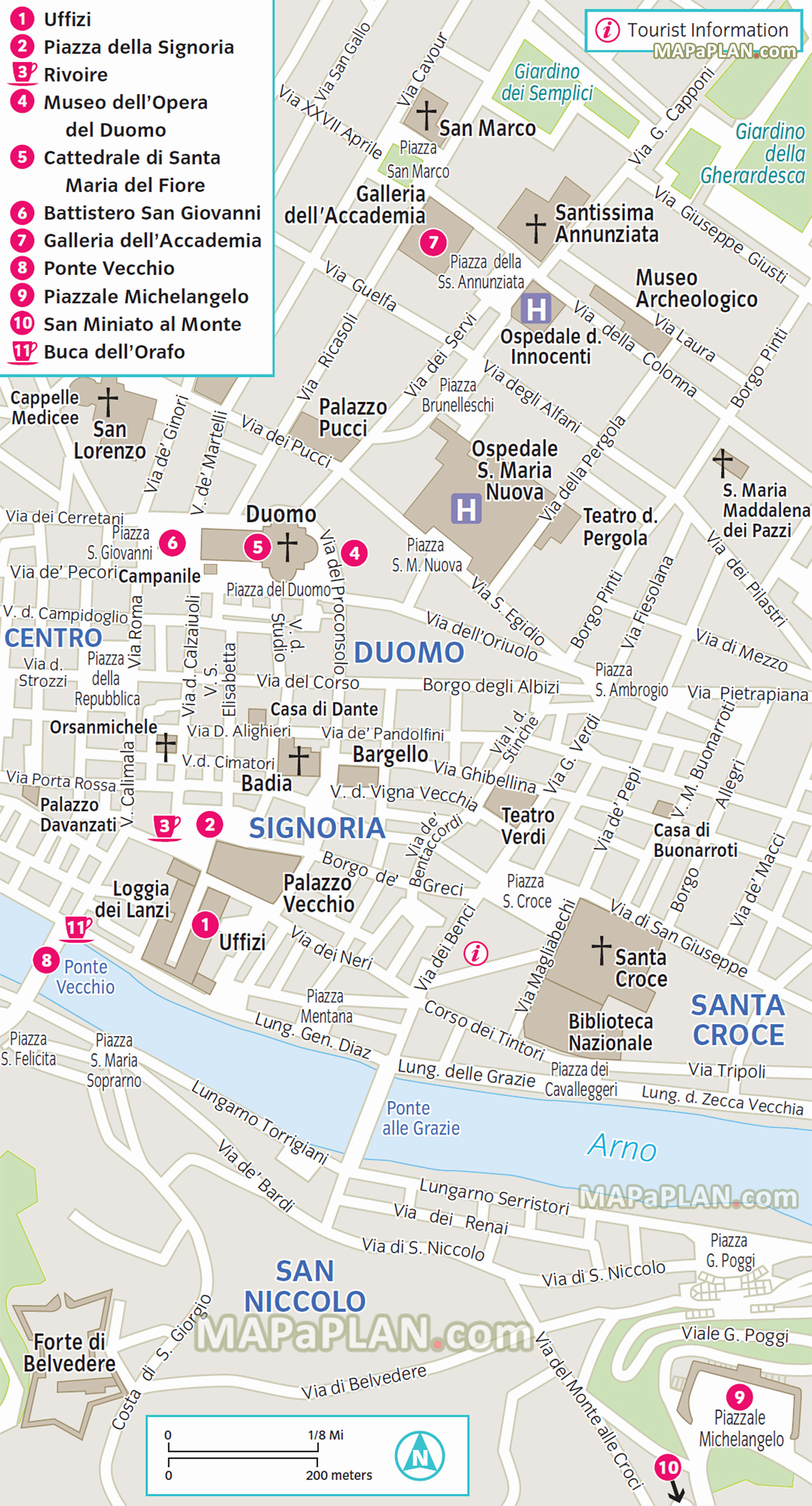 free inner city centre best destinations favourite points interest to visit in one day ponte vecchio Florence top tourist attractions map