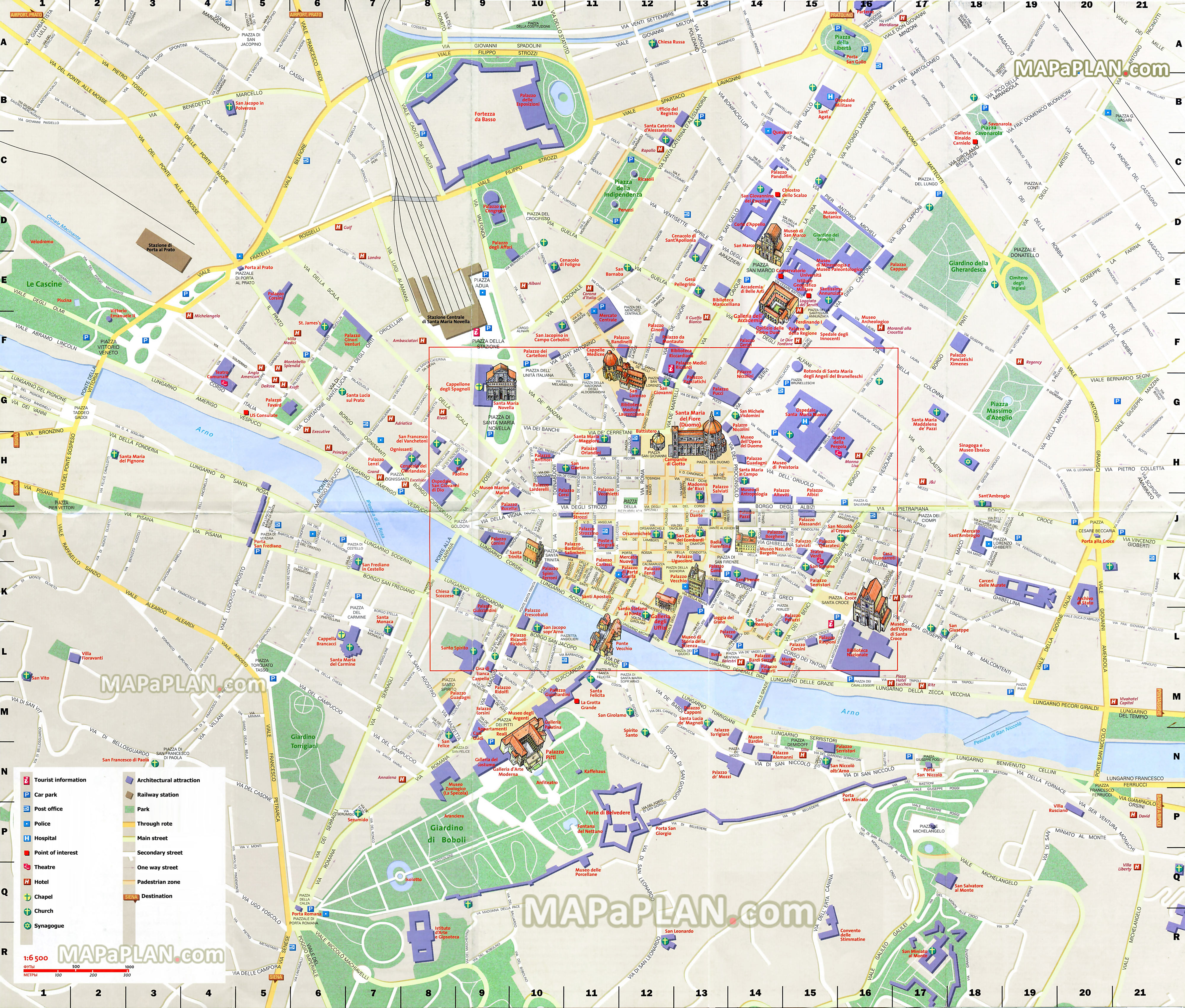 street names plan where to stay accommodation theatres bargello museum santa maria novella Florence top tourist attractions map