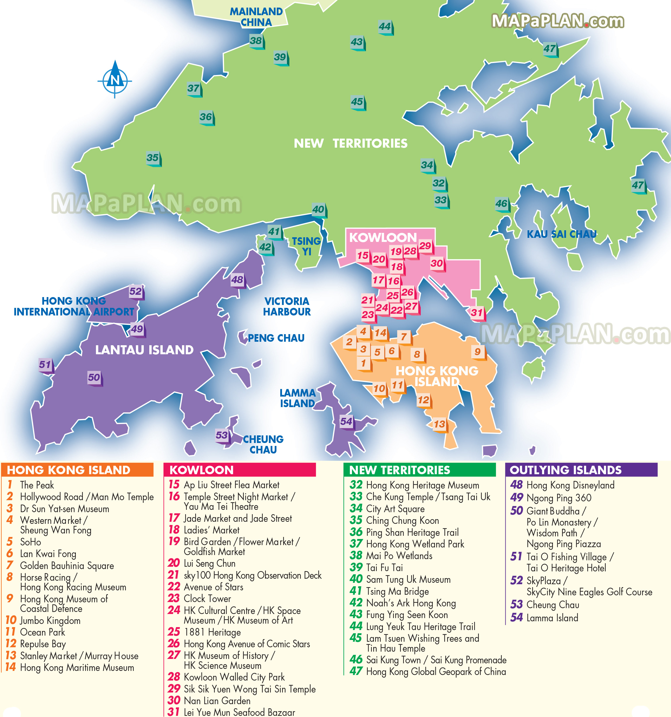english map list most popular spots favourite points interest to visit museum temple market Hong Kong top tourist attractions map