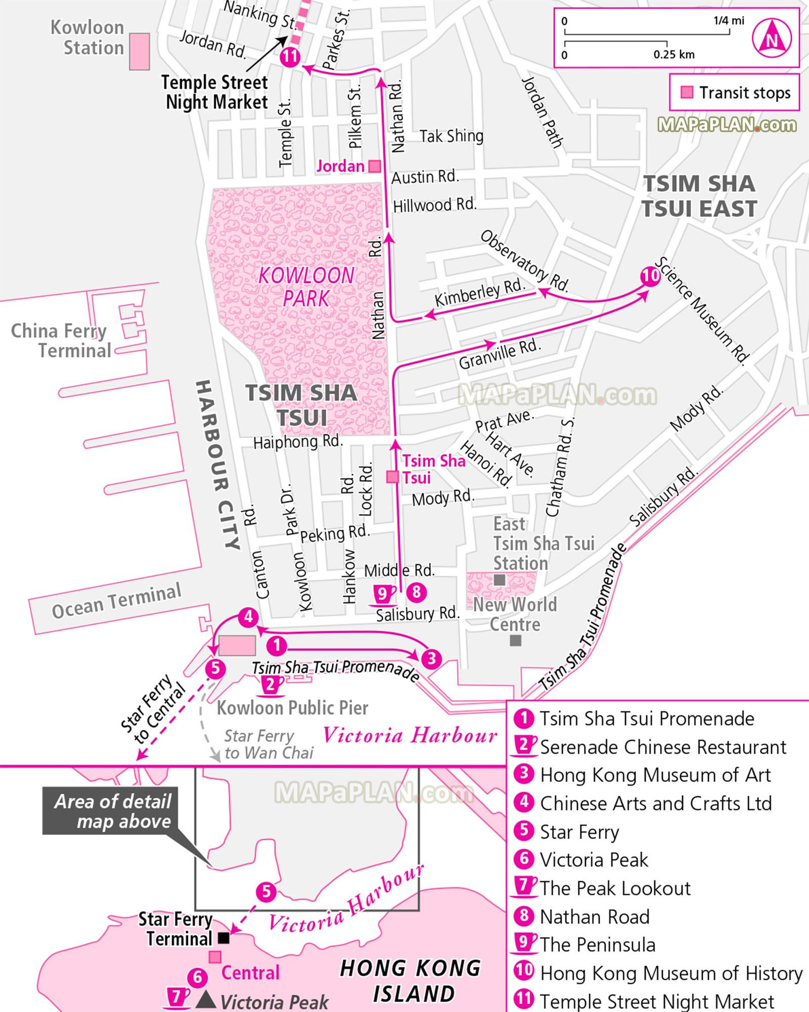 two day trip day one most popular locations inner city centre regions neighbourhood star ferry Hong Kong top tourist attractions map