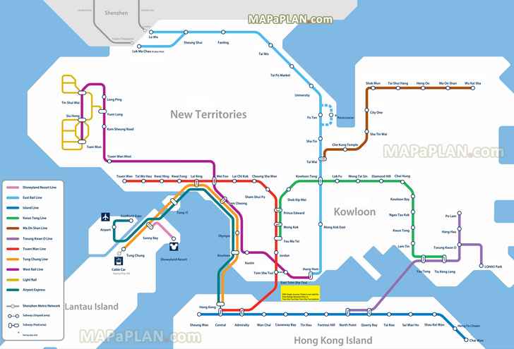 mrt metro subway underground tube line station zone official public transport network diagram Hong Kong top tourist attractions map