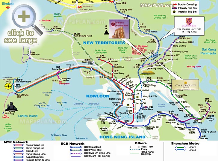 what to see where to go what to do driving road directions airport terminal train railway stops Hong Kong top tourist attractions map