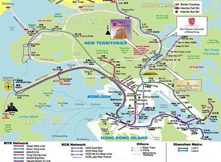 what to see where to go what to do driving road directions airport terminal train railway stops Hong Kong top tourist attractions map