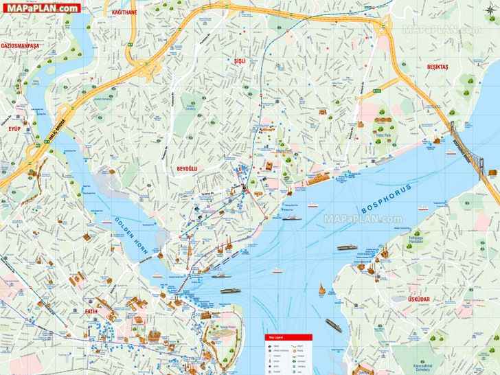 Istanbul maps - Top tourist attractions - Free, printable city street map -  