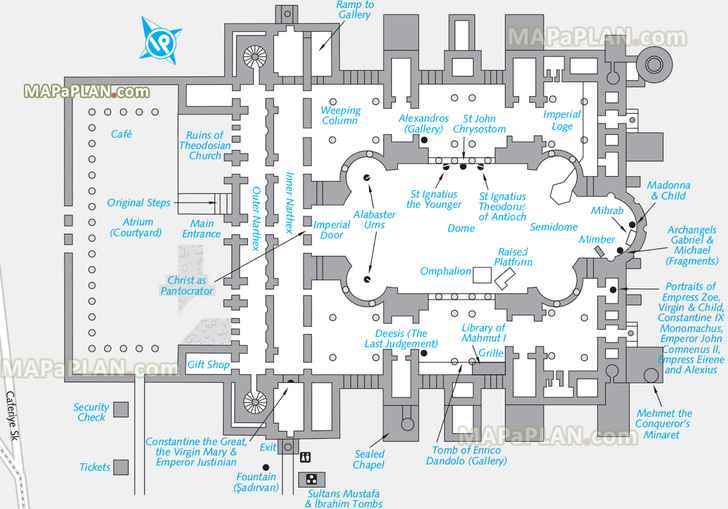 aya sofia museum church mosque monuments visitor guide floor plan simple outline diagram Istanbul top tourist attractions map